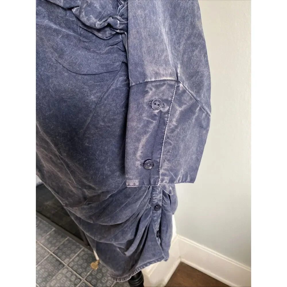 Young Fabulous & Broke Shirt Dress NWT Sz Large Tencel Ruched button front Blue